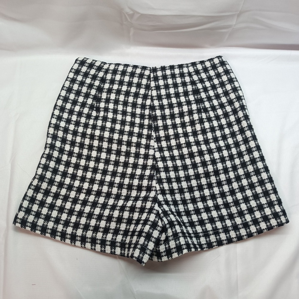 Mittoshop Plaid Tweed Blazer Shorts Set Black White Cropped Suit Womens S Office - Picture 11 of 12